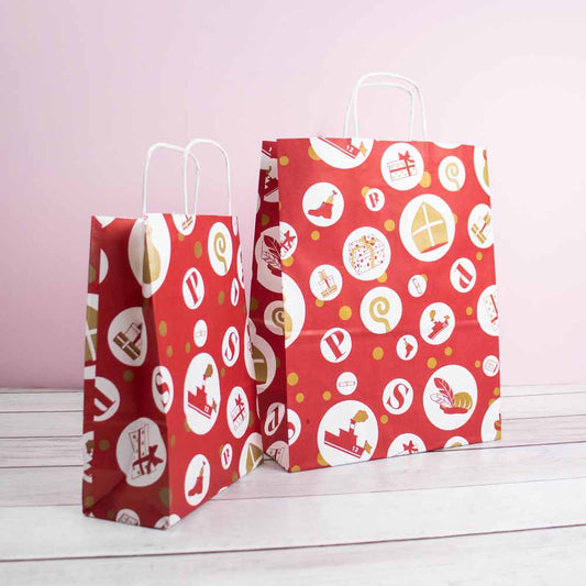 50x Sinterklaas tasjes A4 - Feestelijke Sint - Rood
