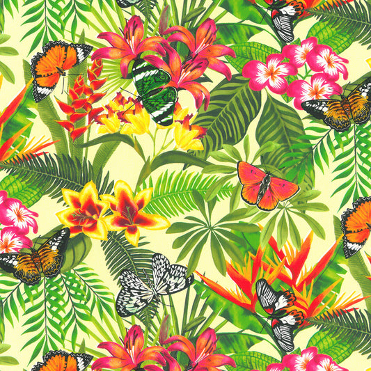 Inpakpapier Jungle Bloemen vlinders 50cm x 200mtr