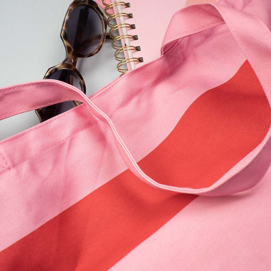 10x katoenen strandtas Pink Stripes