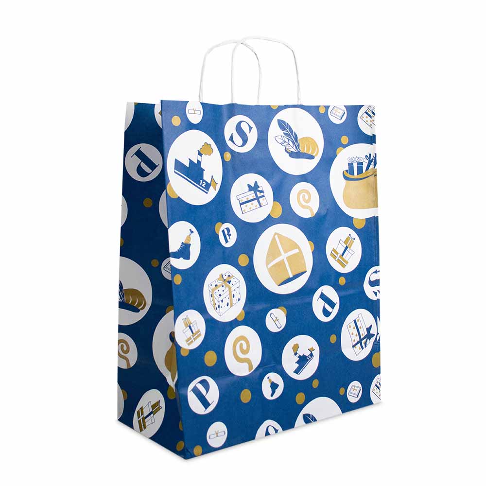 50x Sinterklaas tasjes A4 - Feestelijke Sint - Blauw