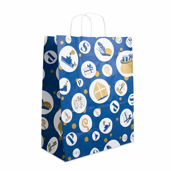 50x Sinterklaas tasjes A4 - Feestelijke Sint - Blauw