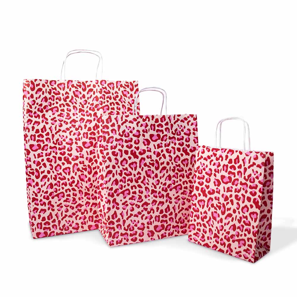 50x papieren tasjes Leopard Pink A3