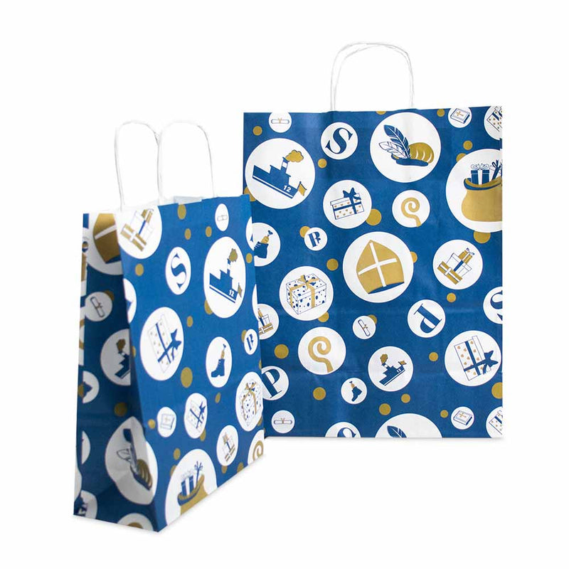 50x Sinterklaas tasjes A5 - Feestelijke Sint - Blauw
