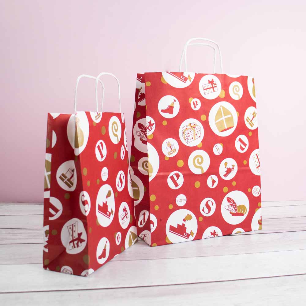 50x Sinterklaas tasjes A5 - Feestelijke Sint - Rood