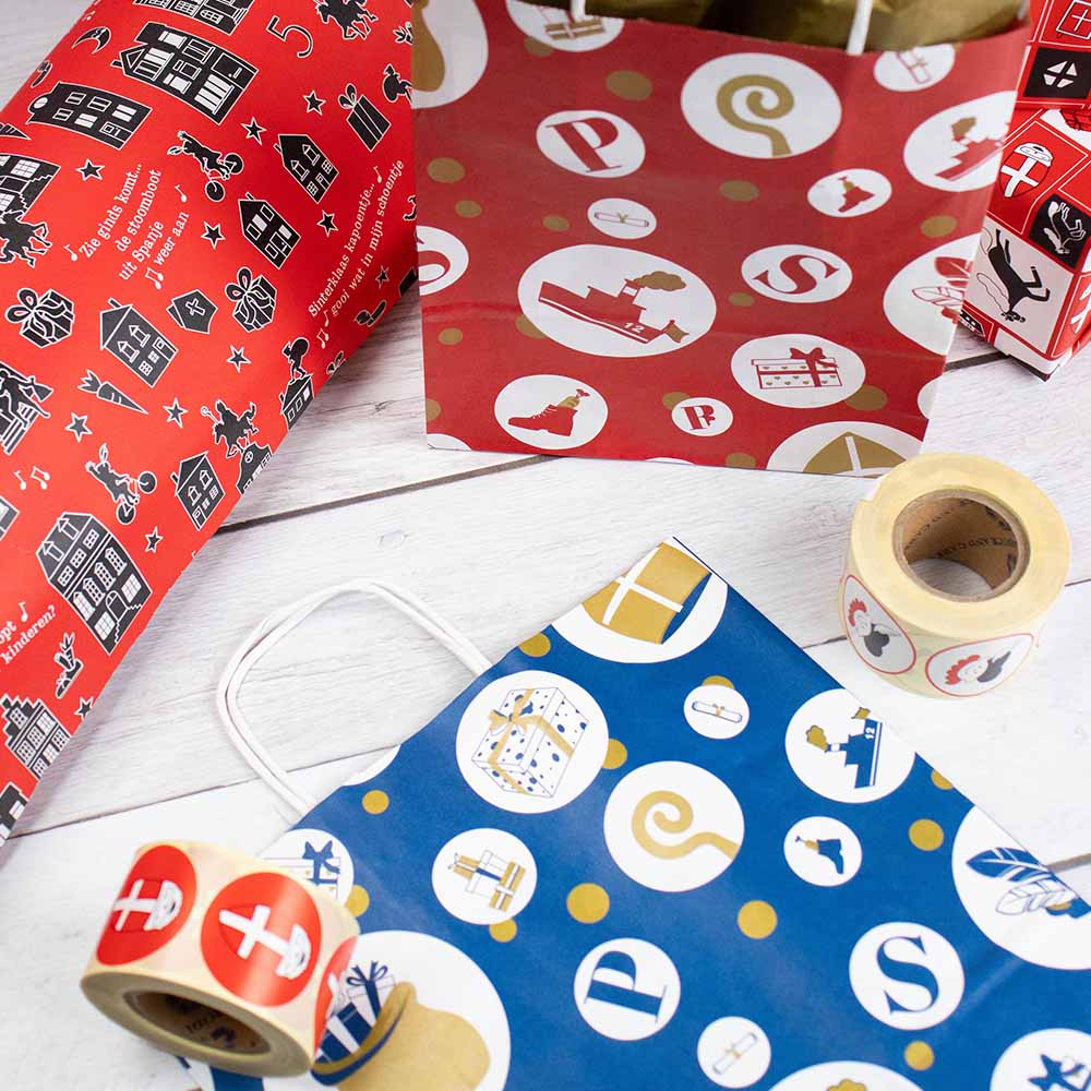 50x Sinterklaas tasjes A4 - Feestelijke Sint - Blauw