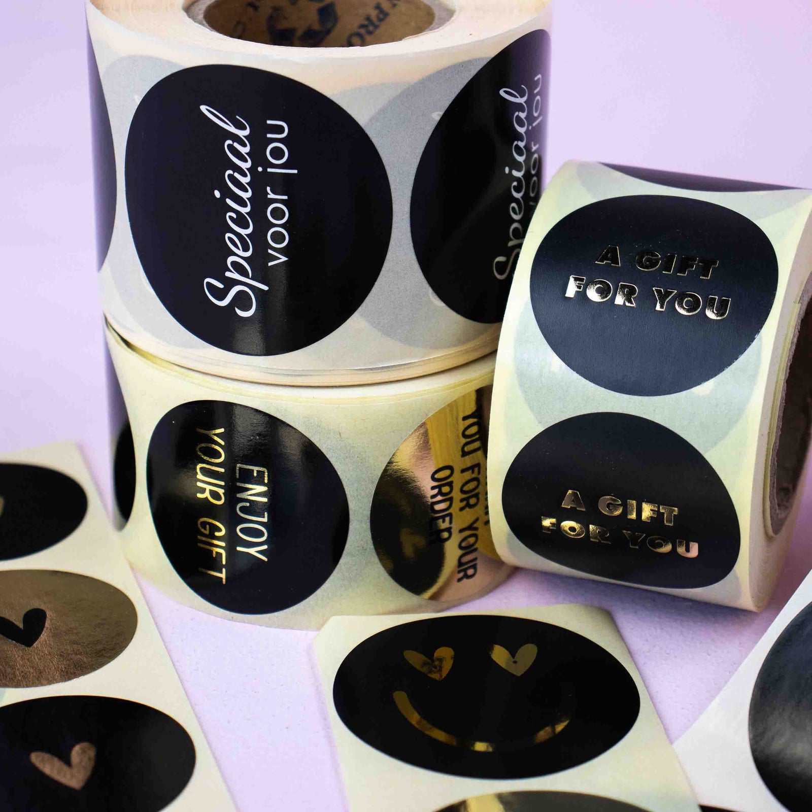 500x sticker 'Smiley' assorti Zwart-Goud 50mm