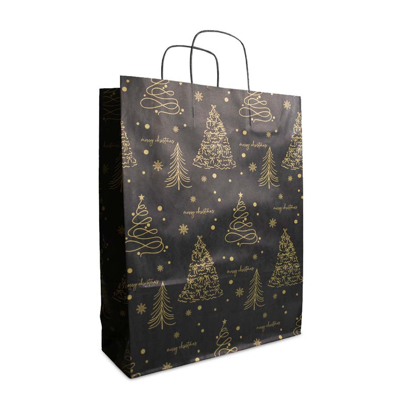 50x papieren Kersttasjes A3 Golden Trees