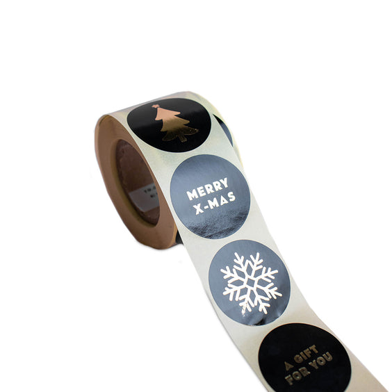 500x  Sticker Merry X-mas assorti Zwart-Goud 40mm