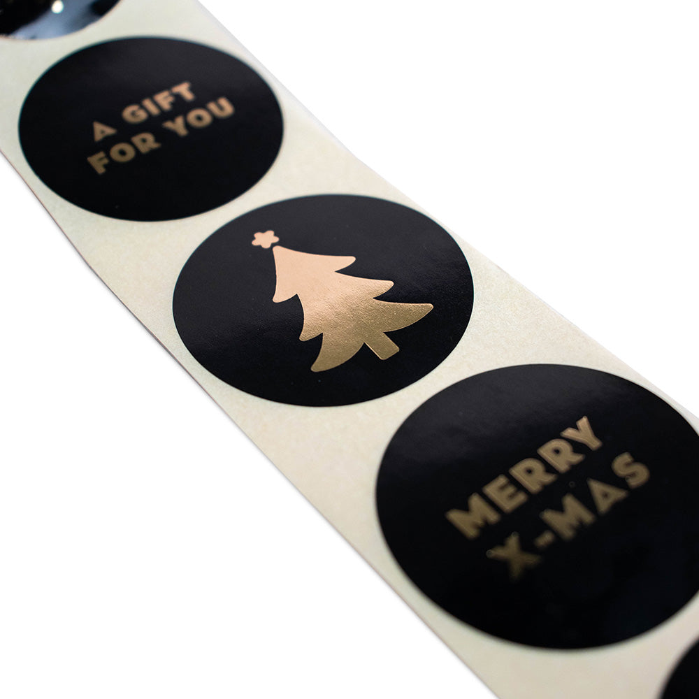 500x  Sticker Merry X-mas assorti Zwart-Goud 40mm