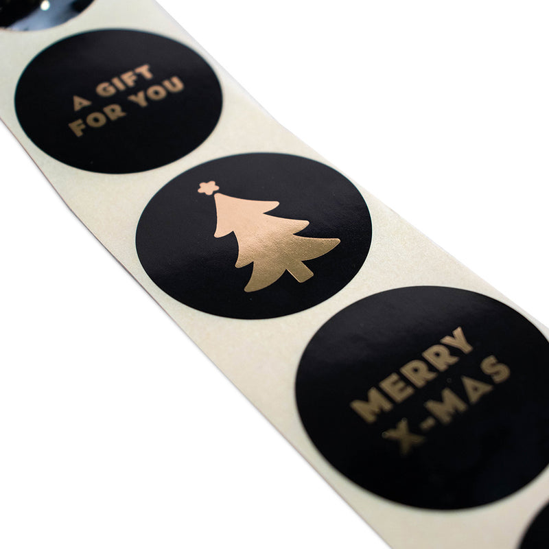 500x  Sticker Merry X-mas assorti Zwart-Goud 40mm