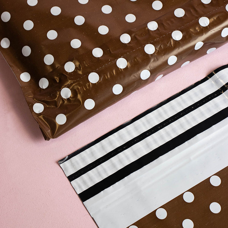 100x verzendzakken Dots brown Large