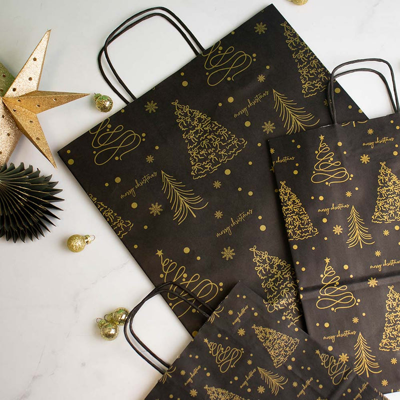 50x papieren Kersttasjes A4 Golden trees