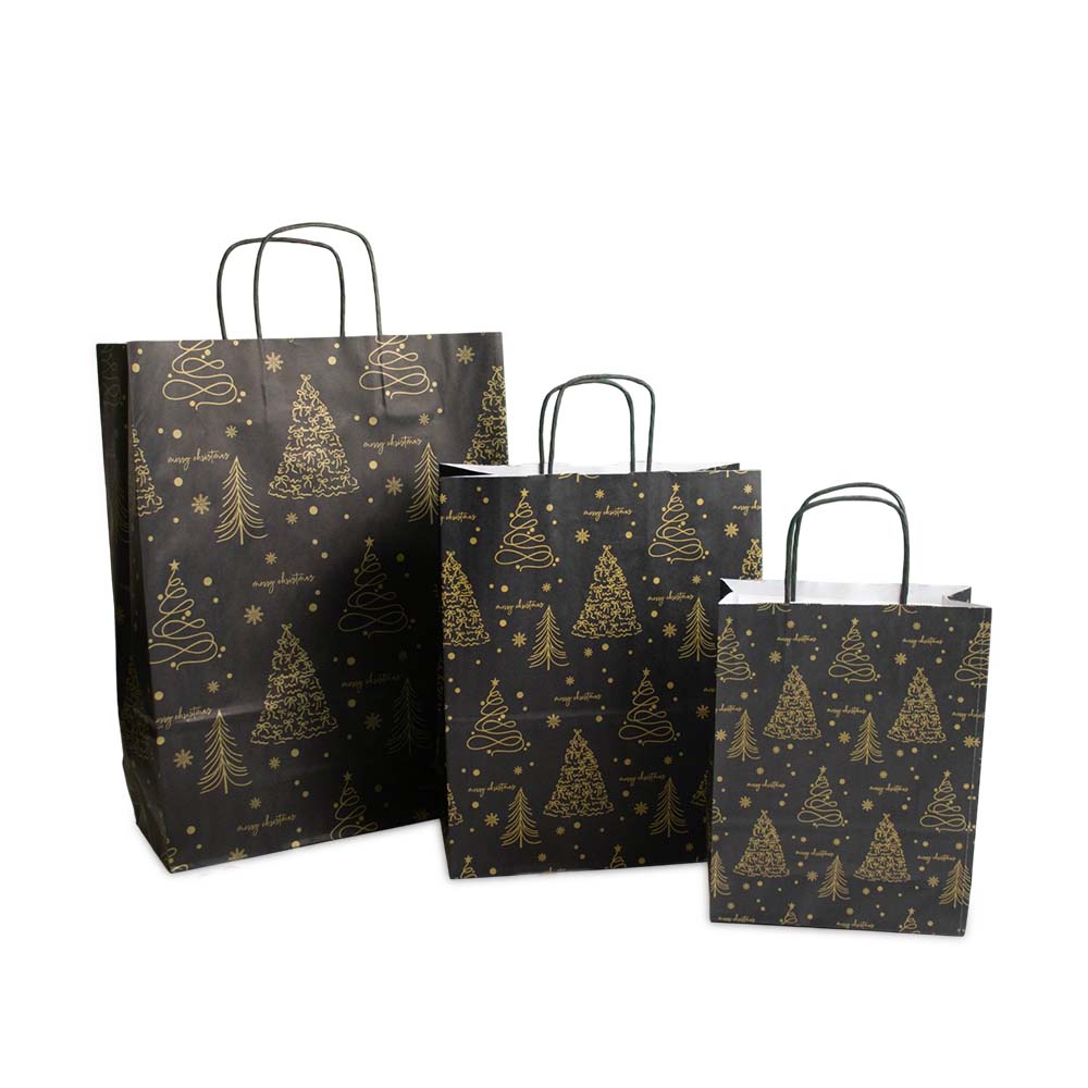 50x papieren Kersttasjes A5 Golden trees