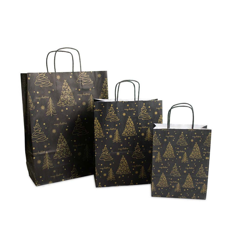 50x papieren Kersttasjes A5 Golden trees