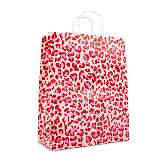 50x papieren tasjes Leopard Pink A3