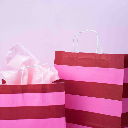 50x papieren tasjes Stripes Pink A5