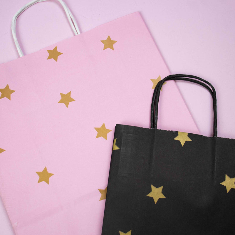 50x papieren tasjes Black Stars Gold A4