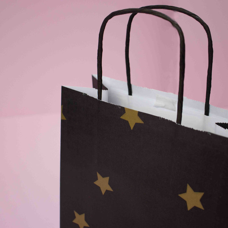50x papieren tasjes Black Stars Gold A4