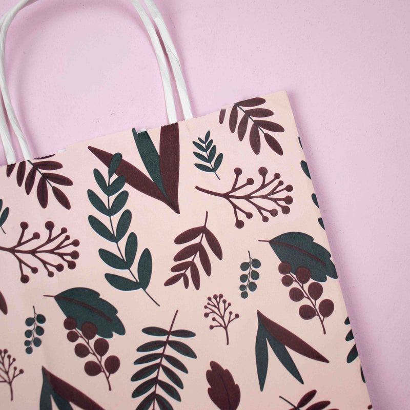 50x papieren tasjes Botanic Pink A5