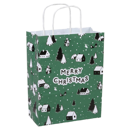 50x papieren Kersttasjes A5 Winter Village