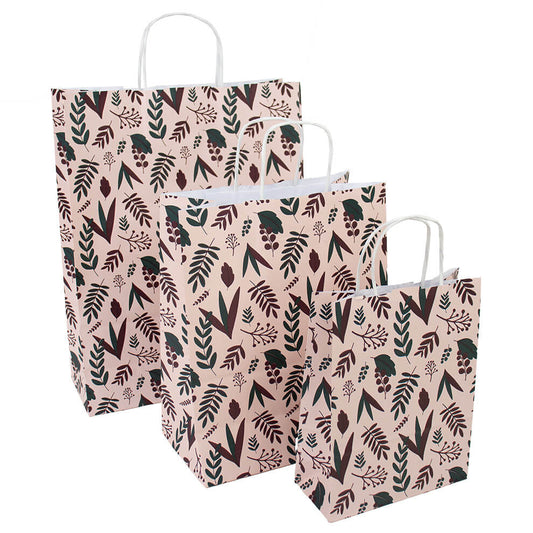 50x papieren tasjes Botanic Pink A4