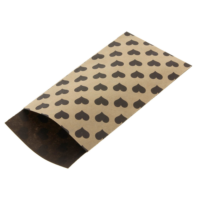 200 x Papieren Zakjes Bruin met zwarte hartjes 7x13cm