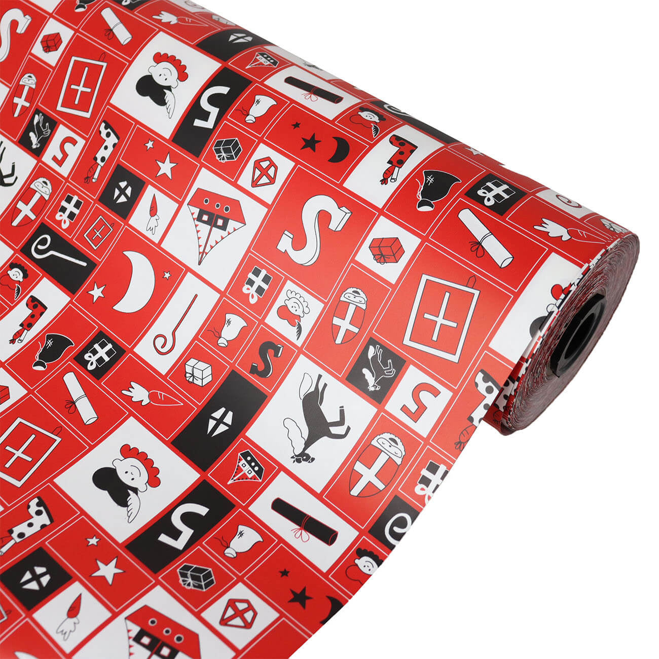 Inpakpapier Piet en Pakjes - Rood - 30cm x 100mtr