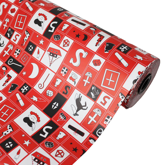 Inpakpapier Piet en Pakjes - Rood - 30cm x 100mtr