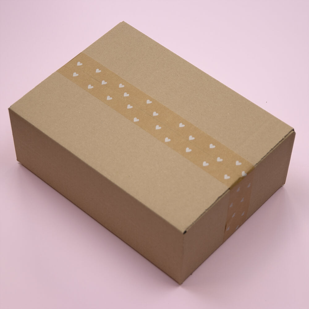 Papieren tape 'Hearts' Bruin-Wit 50mmx50mtr