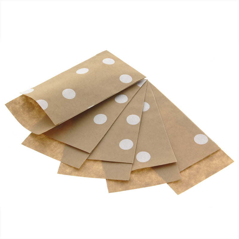 200 x Papieren Zakjes Bruin met witte stippen 7x13cm
