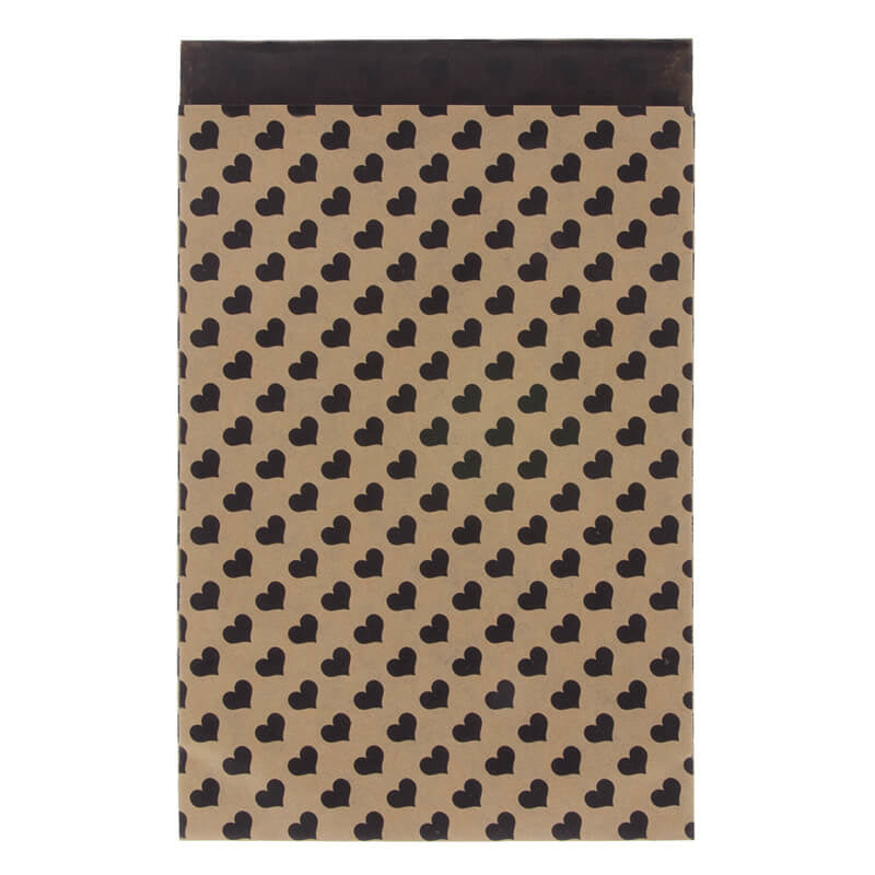 200 x Papieren Zakjes Bruin met zwarte hartjes 17x25cm