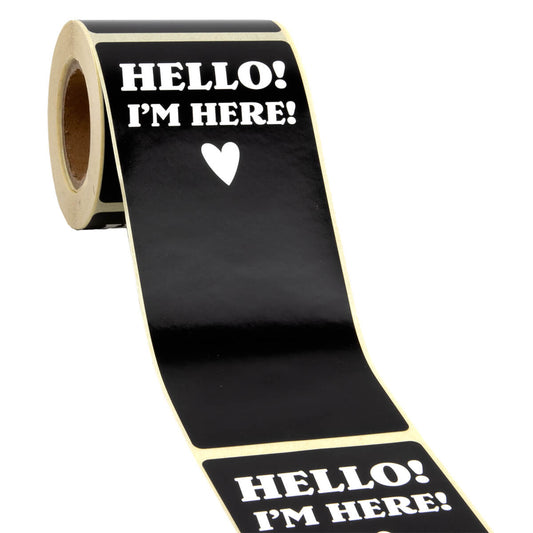 100x sluitsticker 'HELLO! I'm here!' Zwart-Wit