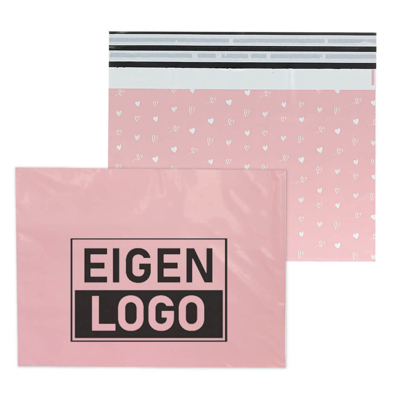 Roze hartjes verzendzakken bedrukken Large