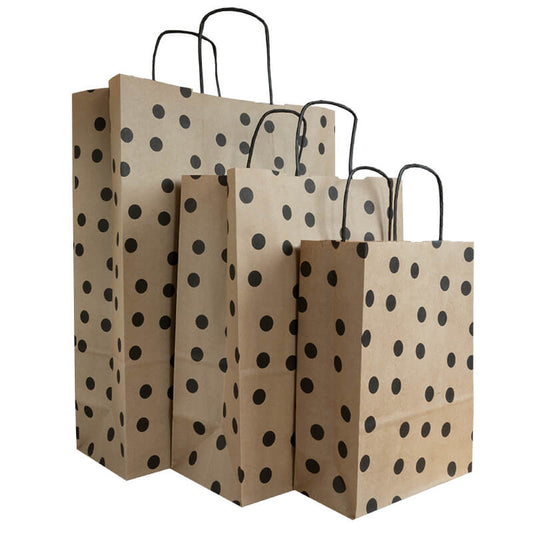 50x papieren tasjes Bruin + Zwarte stippen A3