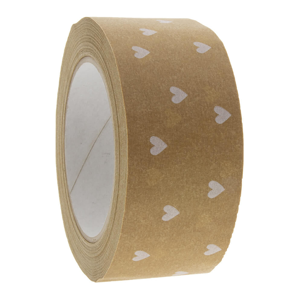 Papieren tape 'Hearts' Bruin-Wit 50mmx50mtr
