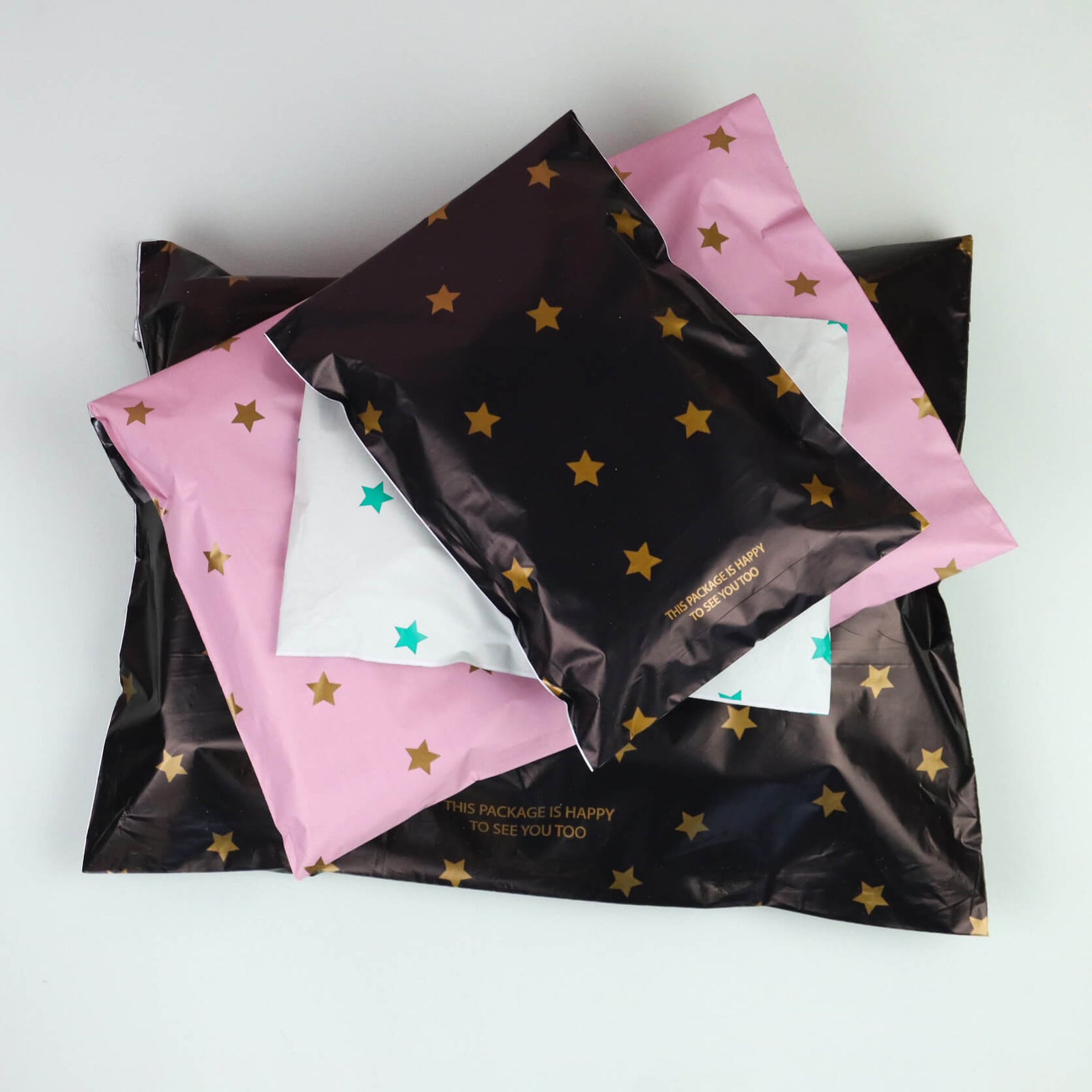 100x verzendzakken Black Stars Gold Small