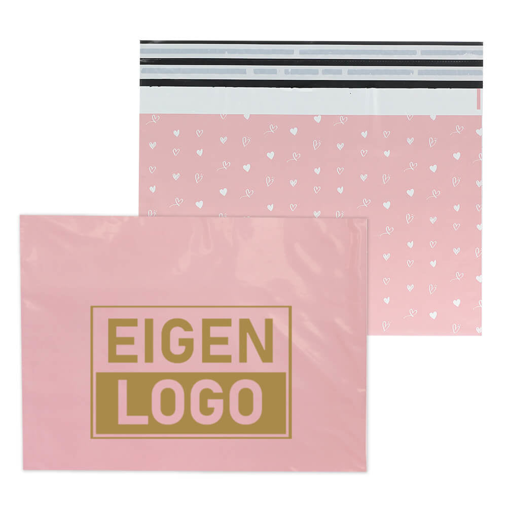 Roze hartjes verzendzakken bedrukken Large