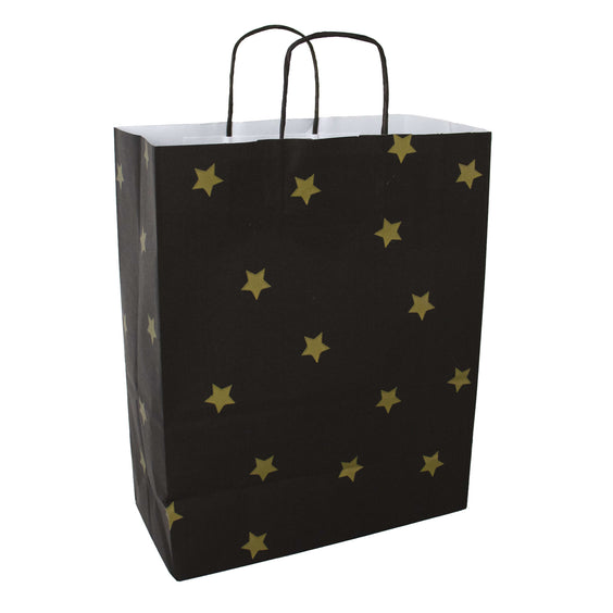 50x papieren tasjes Black Stars Gold A4