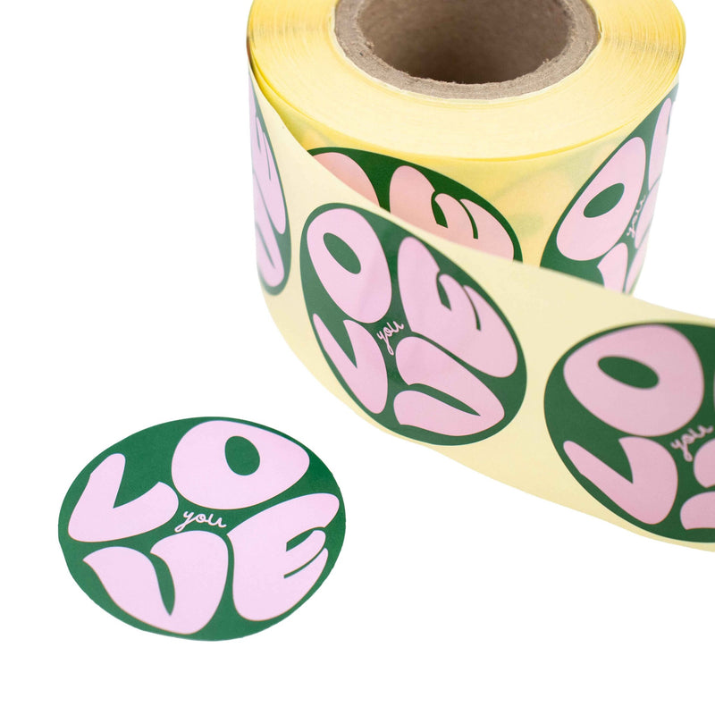 500x sticker 'Love you' Roze-Groen 50mm
