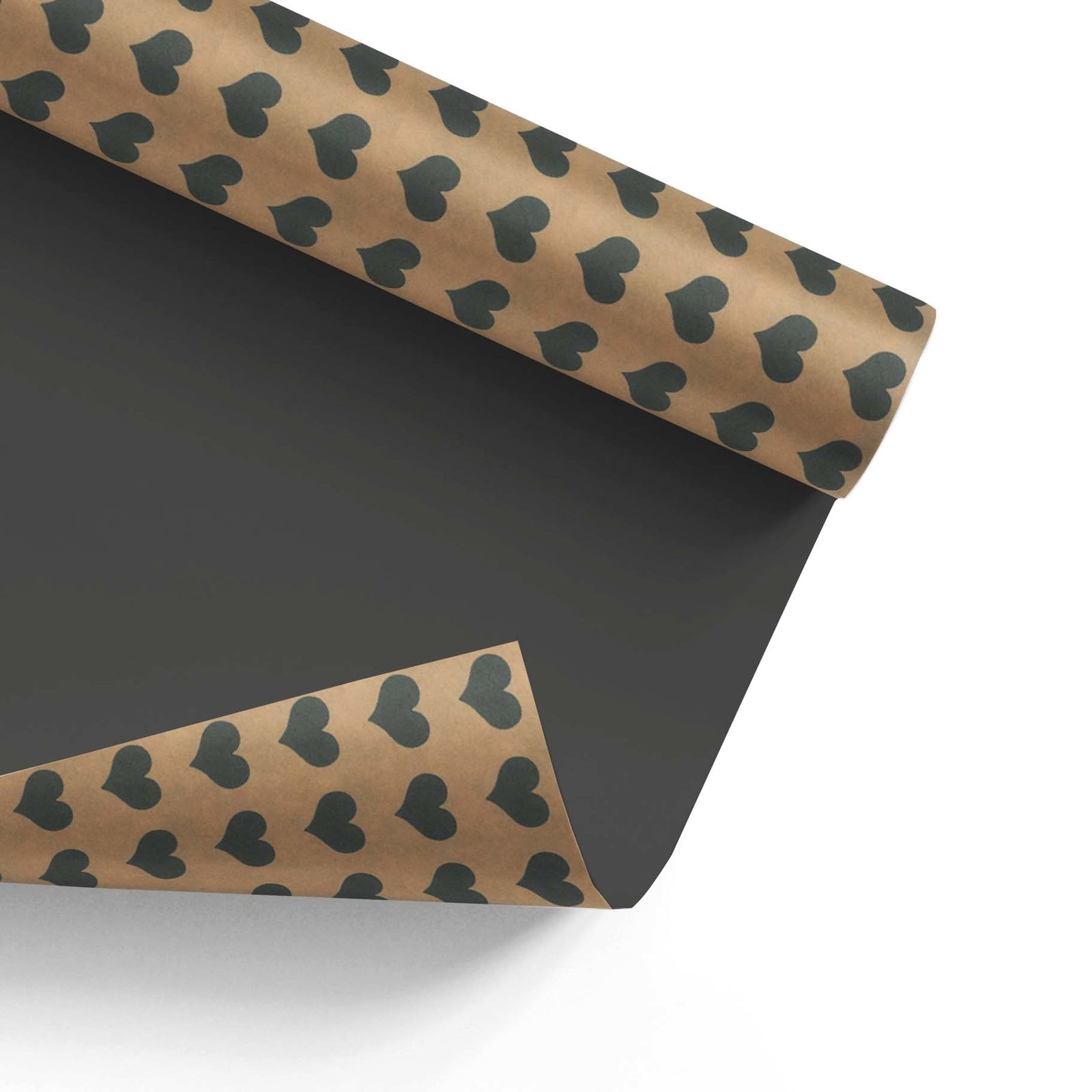 Inpakpapier Bruin kraft zwart effen + hartjes 30cm x 200mtr