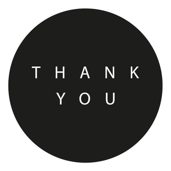 500x sticker 'Thank You' Zwart 50mm