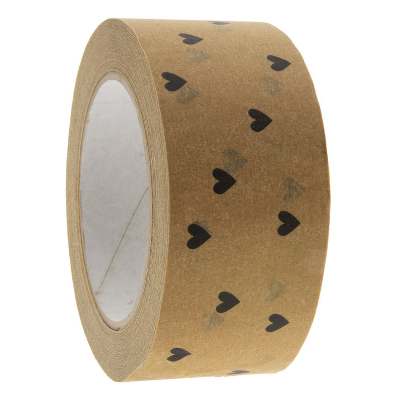 Papieren tape 'Hearts' Bruin-Zwart 50mmx50mtr