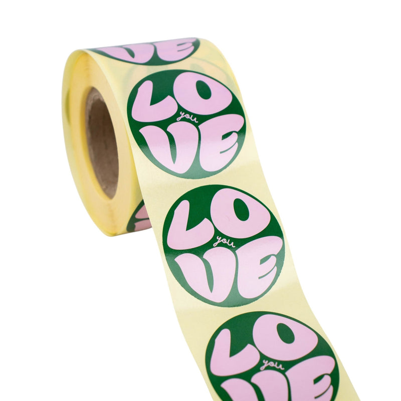 500x sticker 'Love you' Roze-Groen 50mm