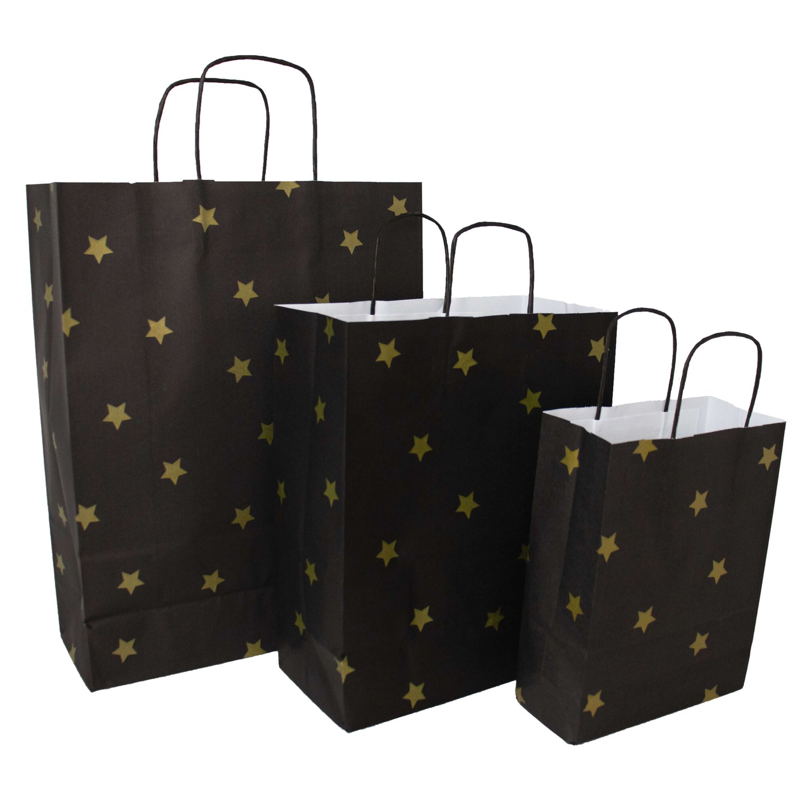 50x papieren tasjes Black Stars Gold A4