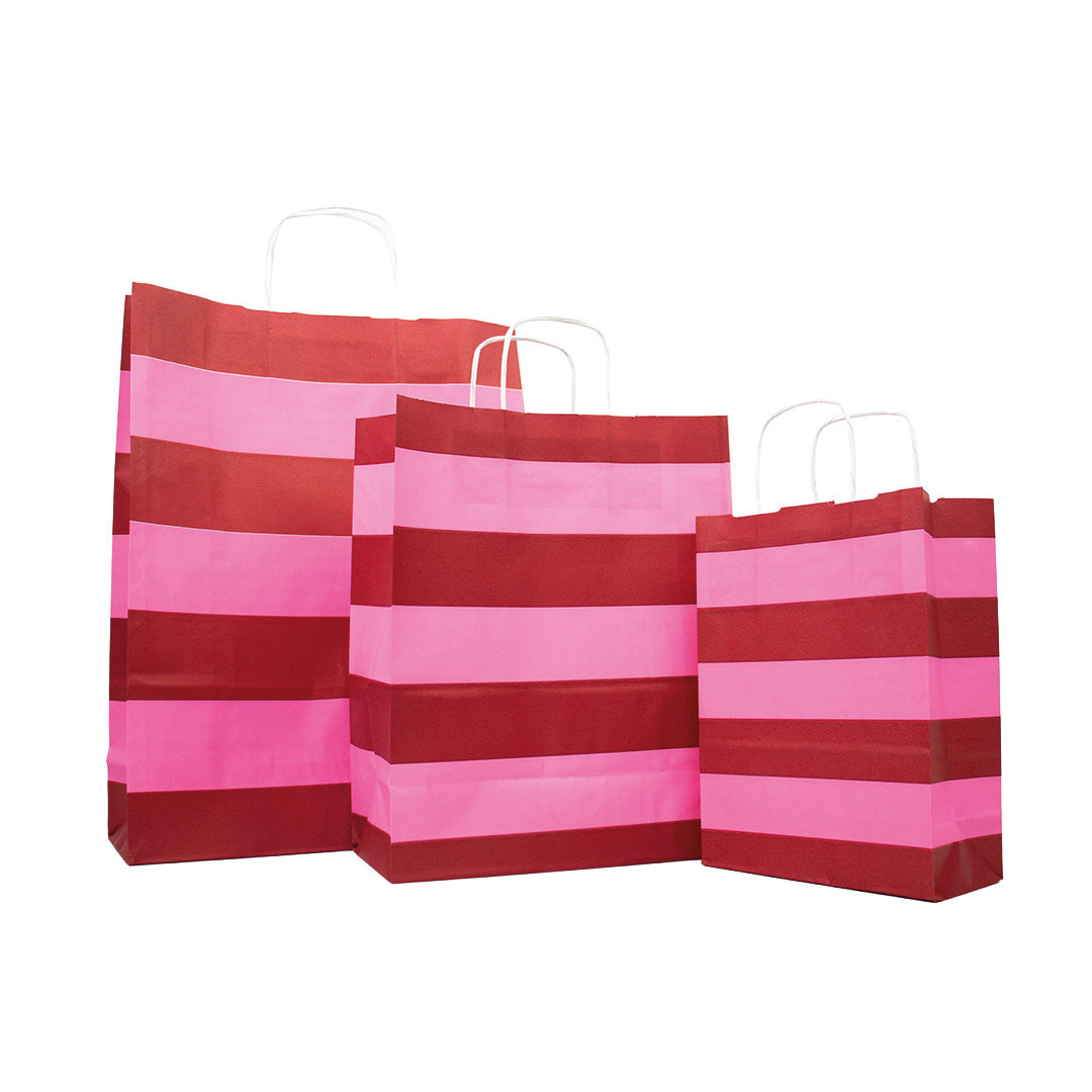 50x papieren tasjes  Stripes Pink A4