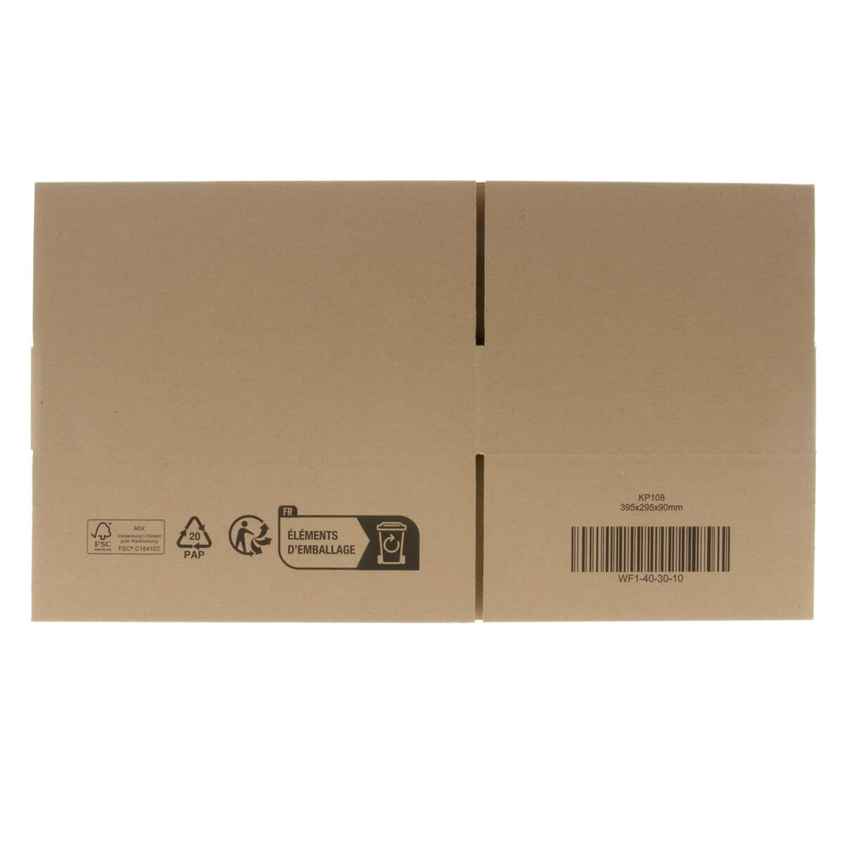 Kartonnen dozen bruin enkelgolf 395x295x90mm