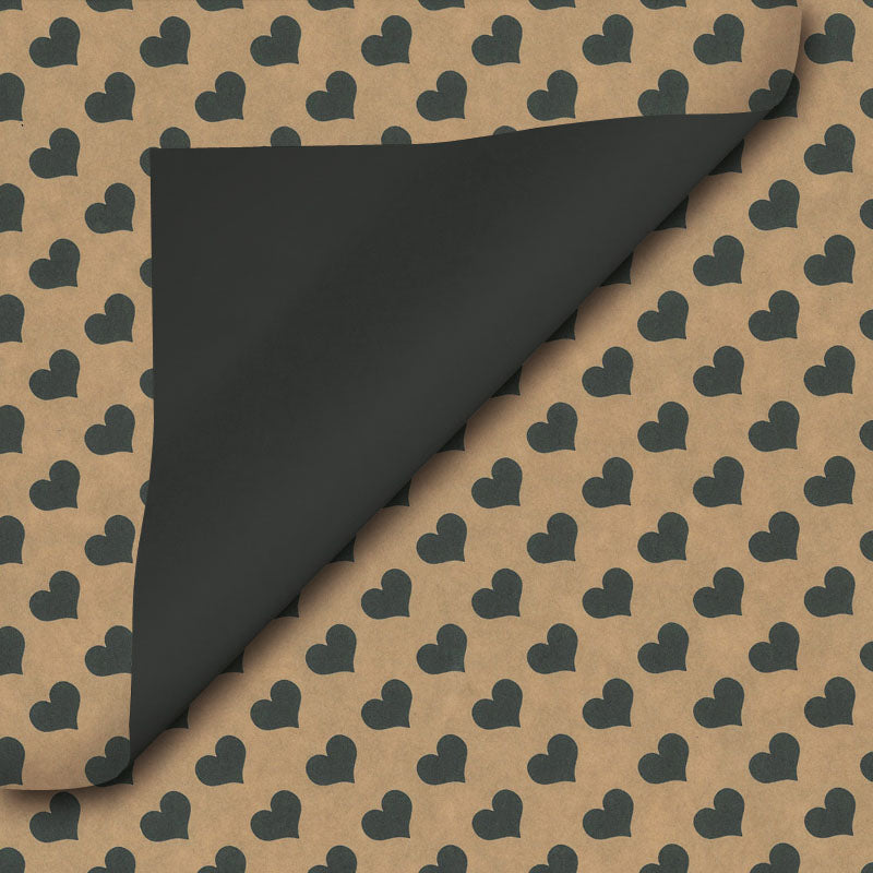 Inpakpapier Bruin kraft zwart effen + hartjes 30cm x 200mtr