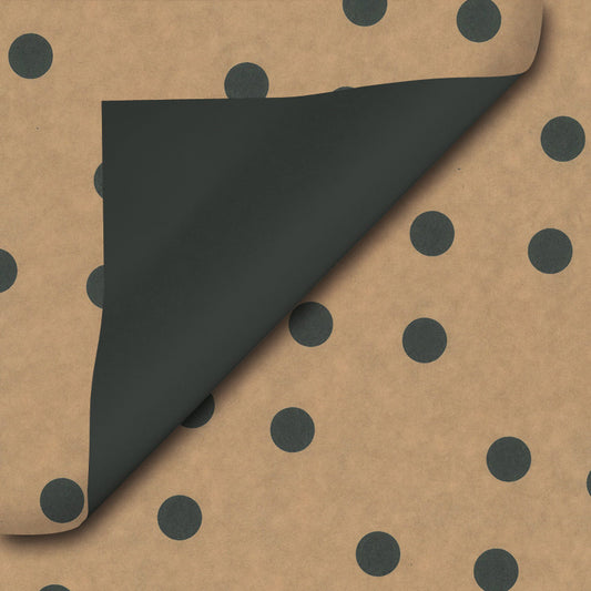 Inpakpapier Bruin kraft zwart effen + stippen 30cm x 200mtr