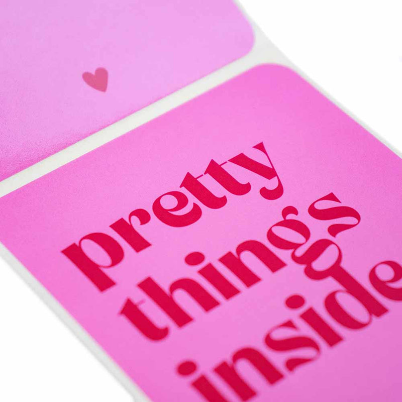100x sluitsticker 'Pretty things inside' Roze-Rood