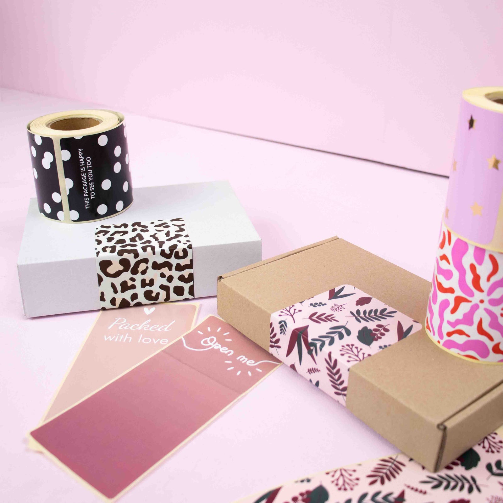 100x sluitsticker 'Happy Hearts' Blauw-Roze